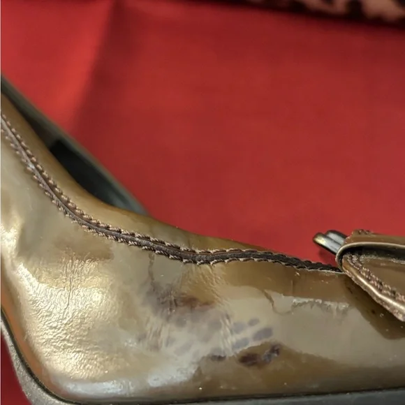 Fendi Olive/Army Green Patent Leather Buckle Peep-Toe Heels - Picture 6 of 16